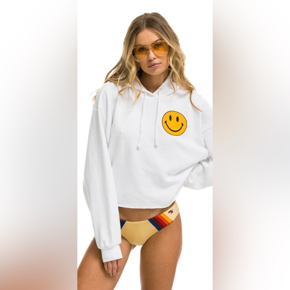 Aviator Nation Tops - Aviator Nation Smiley 2 Relaxed Cropped Pullover Hoodie